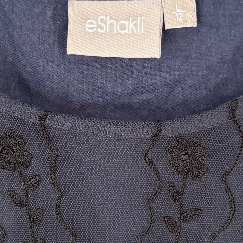 Elegant Maxi Dress Sleeveless Navy Blue Black Pom Lace Embroidered Size Large - Picture 8 of 17